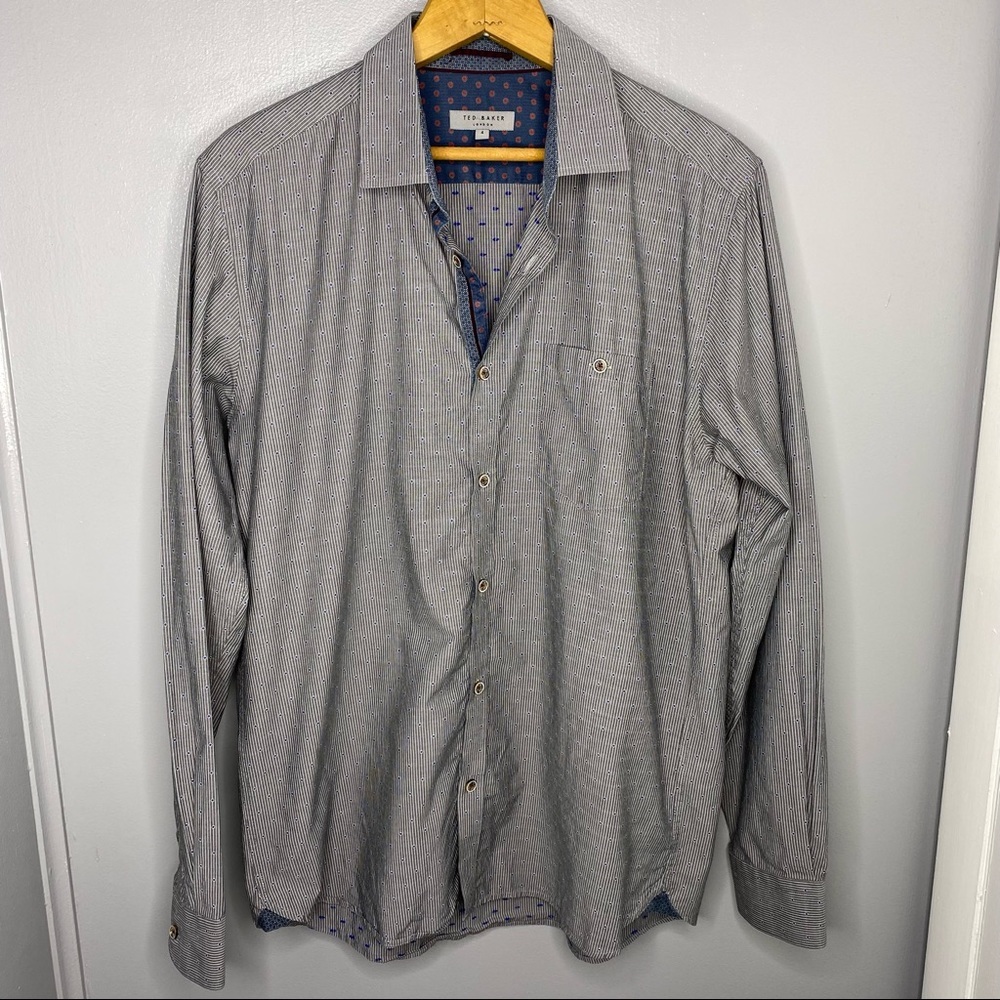 TED BAKER Gray Polka Dot Button Down Dress Shirt